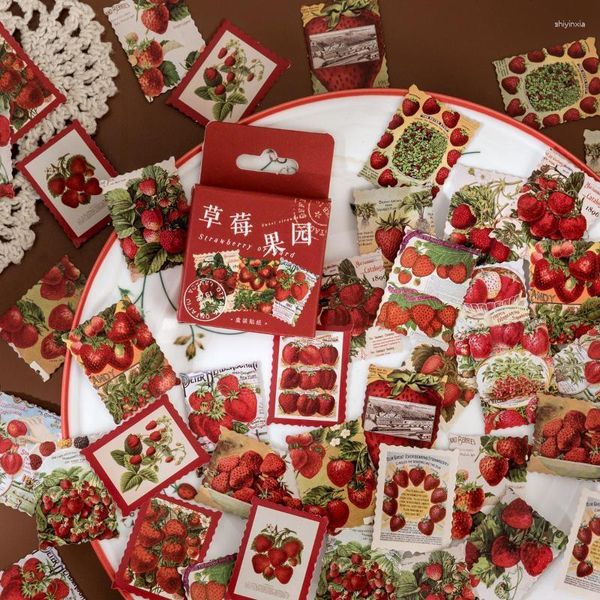 Embalagem para presente 46 pçs/caixa Vintage Strawberry Orchard Adesivos decorativos Scrapbooking Stick Etiqueta Diário Selagem Adesivo Artigos de papelaria para crianças