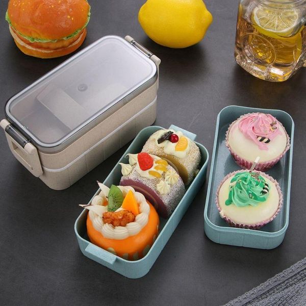 Geschirr-Sets, Picknick, Schule, Essstäbchen, auslaufsicher, Mikrowellenheizung, Aufbewahrungsbehälter, Lunchbox, Weizenstroh