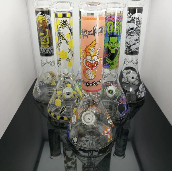 Tubi di fumo Narghilè Bong Glass Rig Oil Water Bong Set di sigarette in vetro con adesivo stampato ispessito con un'altezza di 35 cm