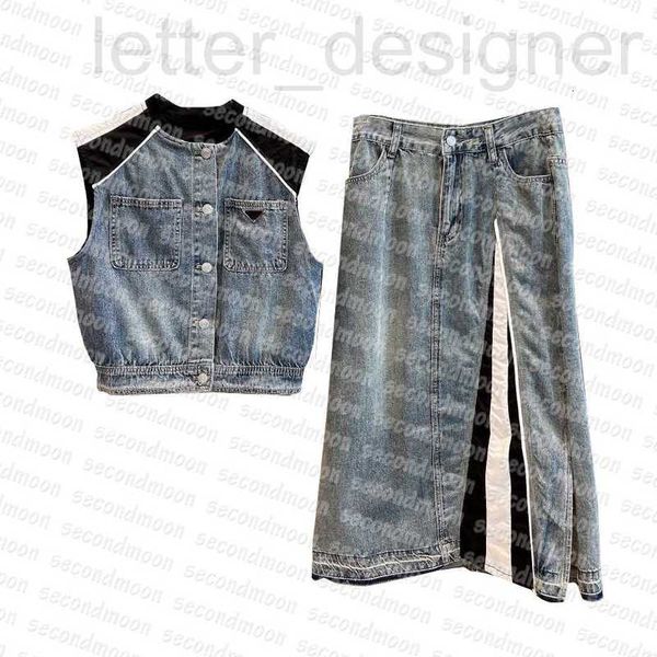 Etekler tasarımcı kadınlar rahat denim etek metal rozeti jean ceket vintage tarzı ceket yaz moda düz Chad