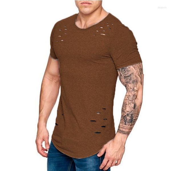 Camisetas Masculinas Verão 2023 Estilo Europeu Americano Esportes Masculinos Casual Cor Sólida T-shirt Buraco Masculino Streetwear Tops Branco Cinza Asiático