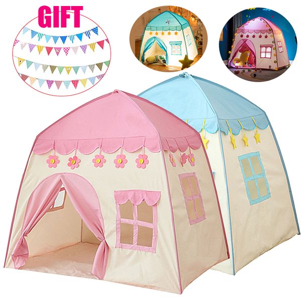 Oyuncak çadırlar çocuk prenses kale çadırları 1.3m pembe mavi çocuklar oyun ev taşınabilir kapalı açık teepee katlanır çadır bebek playhouse 230620