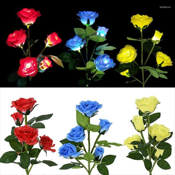 Dekorative Blumen, 5 Farben, Solar-Garten-Rosenlichter, LED-betriebenes Licht, wasserdicht, Dekoration für Hof, Terrasse, Rasen