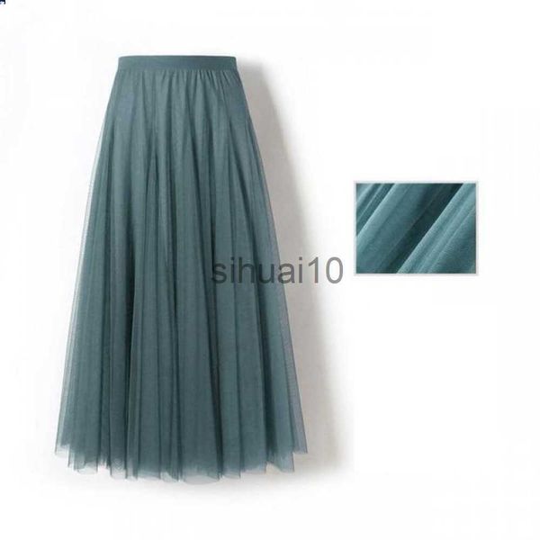 Röcke Neue Frauen Mesh Elastische Tutu Rock Strand Frühling Sommer Koreanische Hohe Taille Art Und Weise Gefaltete Lange Rock Schwarz Weiß Tüll röcke J230621