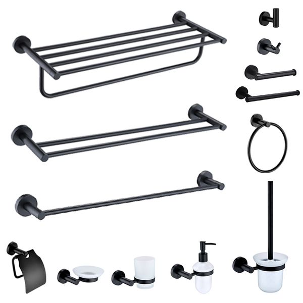 Badzubehör-Set, mattschwarz, doppelte Handtuchstangen, Küchenaufhänger, Badezimmer-Accessoires aus Edelstahl, Rack-Ring, Toilettenpapier-Bürstenhalter 230620