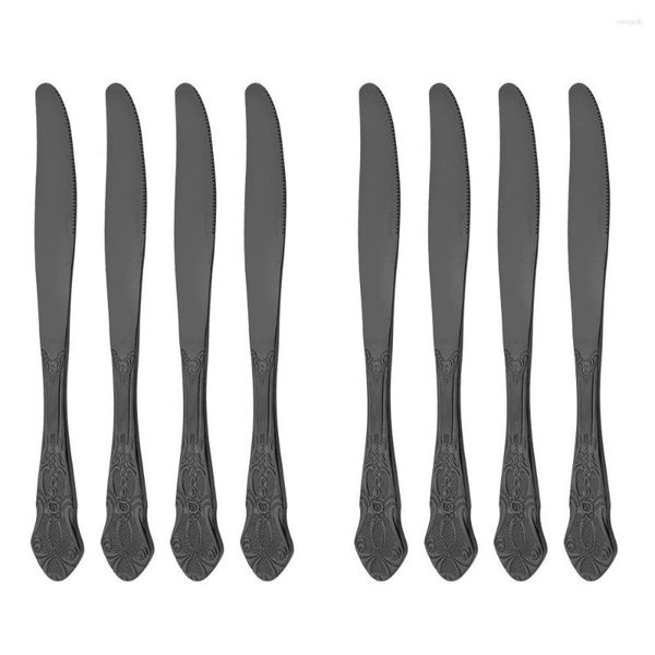 Set di stoviglie 8 pezzi Coltelli da bistecca in acciaio inossidabile nero Set di posate Posate occidentali Cucina di lusso Stoviglie per la casa Coltello da tavola