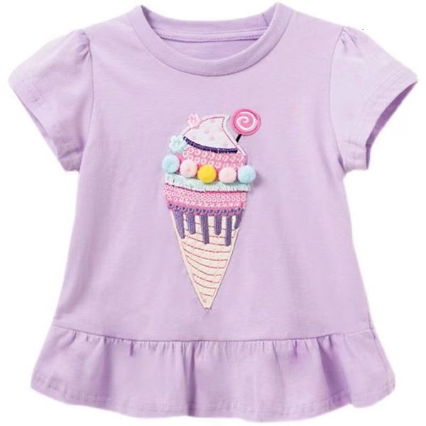 T-Shirts Mädchen Kurzarm-T-Shirt Sommer Lila Occidental Style Stereoscopic Ice Cream Dekoratives Baby-Top 230620