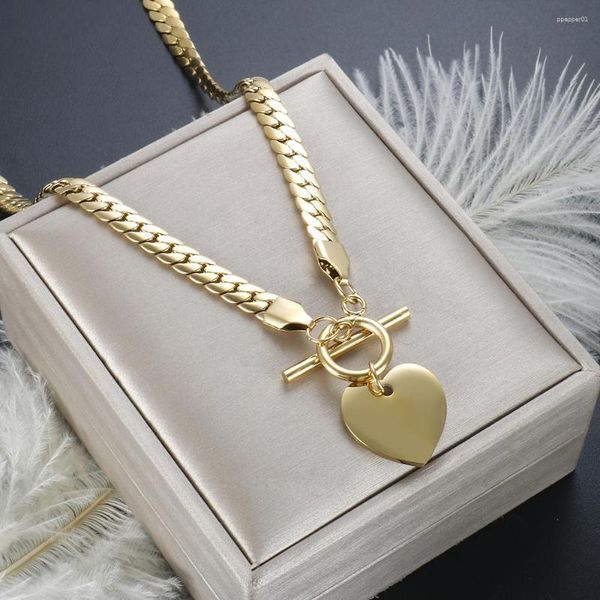 Collane con ciondolo Cuore in acciaio inossidabile OT Toggle Love Collana impermeabile Catena spessa cubana per gioielli da sposa per ragazza da donna