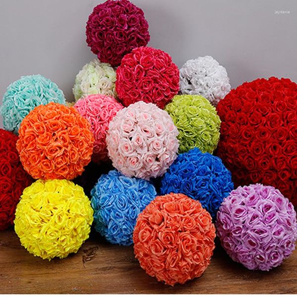 Flores decorativas 8 polegadas (20 cm) bola de rosa artificial de beijo de seda para decoração de festa de chá de casamento suprimentos de decoração de natal