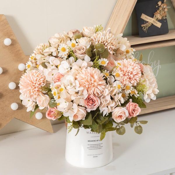Декоративные цветы искусственное цветочное цветочный гидрангея подсолнечник розовый букет шелк свадебный дом украшение свадебного стола Стол