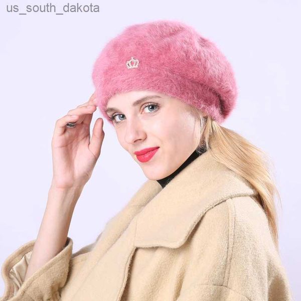 Inverno caldo design corona berretti solidi per le donne protezione dell'orecchio berretti slouchy cappello signore moda femminile berretto berretto in cashmere L230523