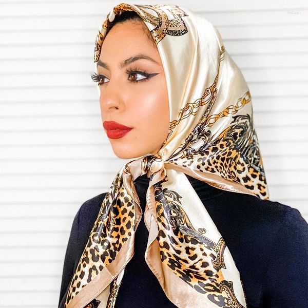 Cachecóis 2023 Lenço de Seda 90x90cm Cabeça de Estampado de Cabelo Grande Lenço Lenço Feminino Bandana Foulard Hijab Envoltório