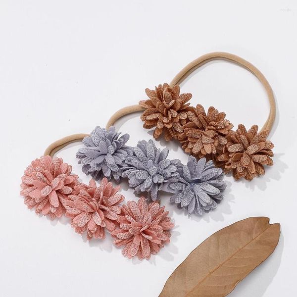 Haarschmuck 24 teil/los Baby Mädchen Dreifache Blume Nylon Stirnband Geboren Elastische Stirnbänder Clips Kleinkind Kinder Turban