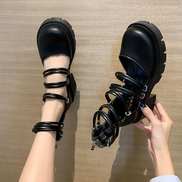 Sapatos sociais design de marca goth verão sandálias femininas plataforma salto alto grosso feminino punk banda fina moda para mulher