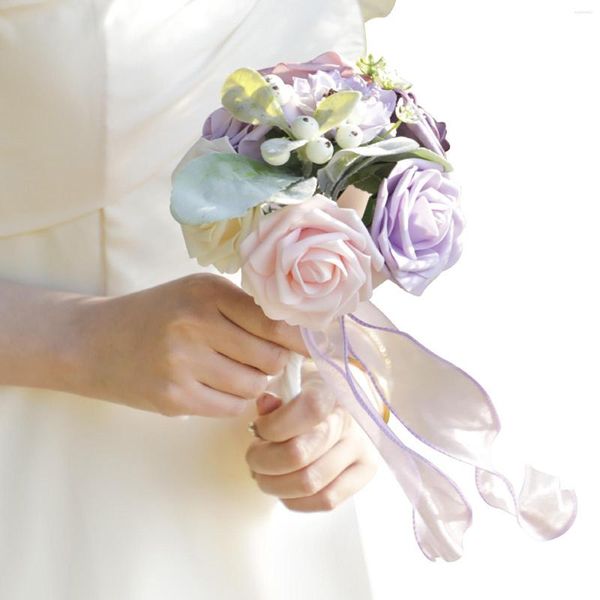 Декоративные цветы вечеринка вазы комната домашний декор фальшивый цветочный невеста рука с красивым подарком