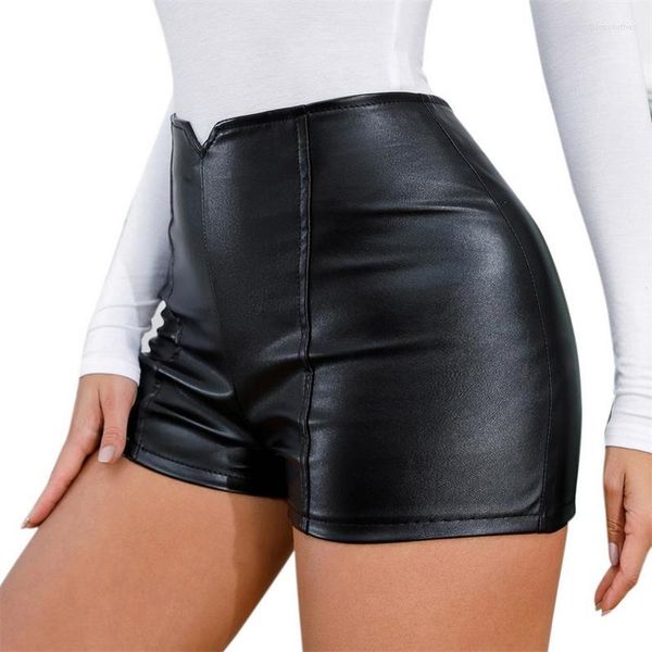 Shorts femininos de couro cintura alta calças curtas sensuais em poliuretano fitness esporte motociclista
