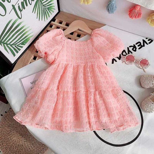 Abiti da ragazza Neonate Vestito estivo per bambini Abito da principessa in garza a maniche corte Abito in chiffon dolce alla moda Manica a sbuffo AA230531