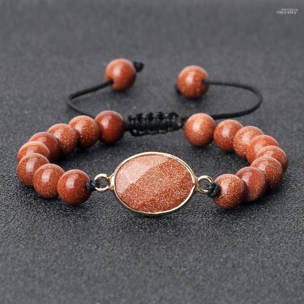 Strang Natürliche Gold Farbe Sandstein Handgemachte Geflochtene Armbänder Männer Tibetischen Buddha Armreifen Für Frauen Schmuck