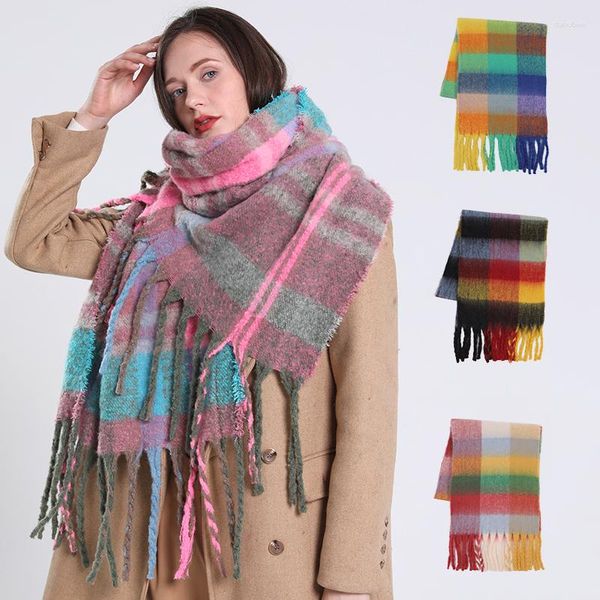 Schals Frauen Luxus Kaschmir Plaid Schal Schals Winter Lange Verdicken Warme Pashmina 60 Farbe Dame Große Quaste Haarige Decke