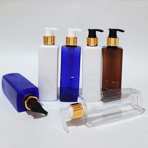 Bottiglie di stoccaggio 1 pz 250 ml Vuoto Bianco PET Oro Vite Lozione Pompa Bottiglia di plastica Imballaggio cosmetico Contenitori per shampoo per la cura personale