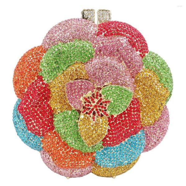 Sacos de noite Luxo Laranja Colorido Flor Cristal Embreagens de Dia Bolsa de Casamento Embreagem de Noiva Senhoras Jantar A603