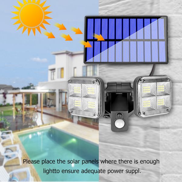 Decoração solar solar à prova d'água Decoração de jardim leve 120, 2 Ajustar cabeças, sensor de movimento, Split Instale a luz solar externa interna para a segurança da garagem do pátio do jardim
