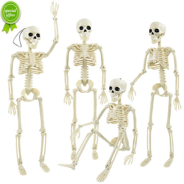 Neues 40 cm großes Halloween-Skelett, beweglicher menschlicher Schädel, Knochen, Halloween-Party-Dekoration für Zuhause, Bar, Spukhaus, Horror-Requisiten