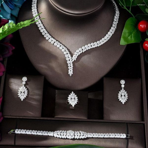 Halskette Ohrringe Set Mode Hohe Qualität Blumen Anhänger Hochzeit Schmuck Zirkonia Kostüm Kleid Zubehör Braut 4 stücke Für Heiraten Bijoux