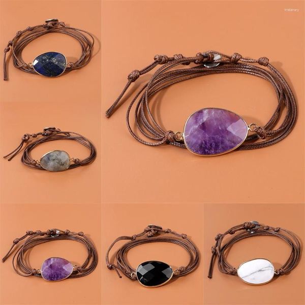 Braccialetti con ciondoli Bracciale in pietra a forma di uovo naturale per donna Uomo Moda in pelle impermeabile filo di cera intrecciata gioielli regali