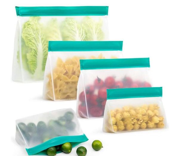 Recipientes para armazenamento de alimentos Sacos frescos Zip Silicone Reutilizável Almoço Frutas Copo à prova de vazamentos Freezer Cores aleatórias Atacado