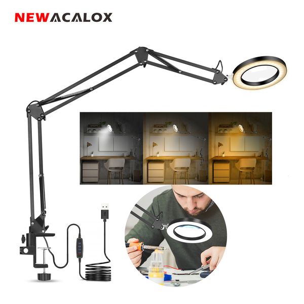 Büyüteç Acalox esnek masa büyük 5x usb LED büyütme cam 3 renk aydınlatılmış büyüteç lambası loupe okuma/yeniden işleme/lehim 230620