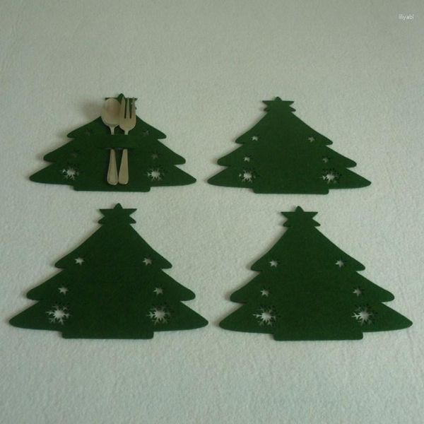 Esteiras de mesa 4 peças decoração de natal talheres saco de armazenamento árvore presente jantar facas e garfos bolsos suporte de talheres