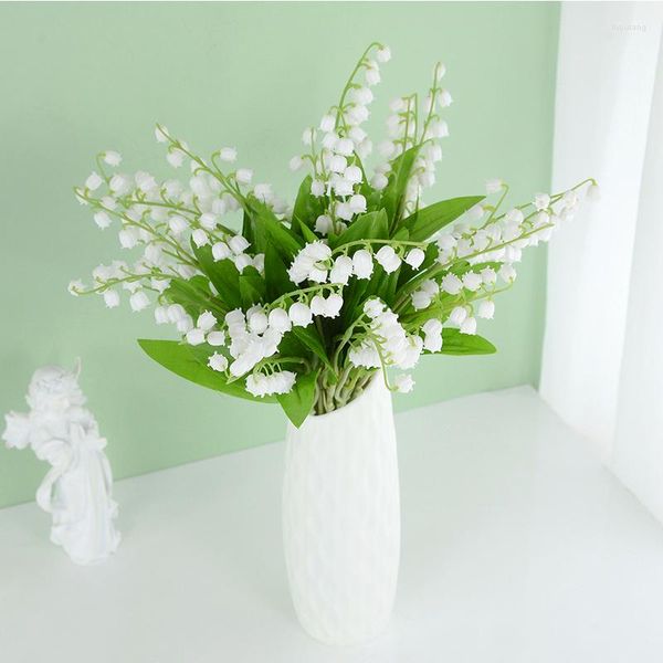 Flores decorativas 6 pçs branco artificial lírio do vale flor de seda buquê de noiva planta falsa para decoração romântica de festa de casamento