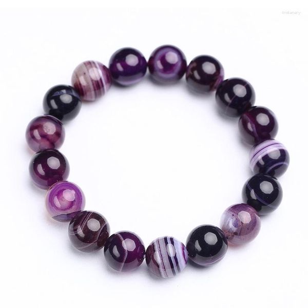 Charm Bilezikler 10mm Doğal Mor Agate Ametist Bilezik Moda Boncuklu Elastik Bangles Çift Düğün Doğum Günü Partisi Takı Toptan