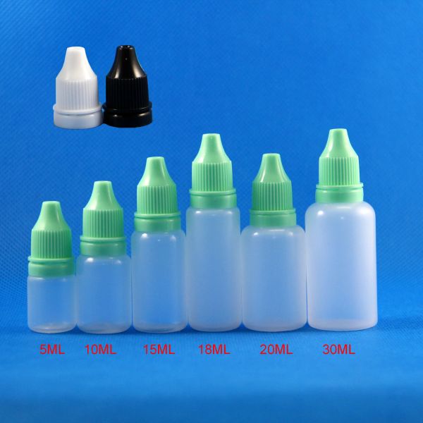 Karışık boyutlu plastik damlalık şişeleri 5ml 10ml 15ml 30ml 50 PCS Her LDPE PE ile kurcalama geçirmez kapaklar kurcalama kanıtı sıvılar göz damlası E-Cig Yağı
