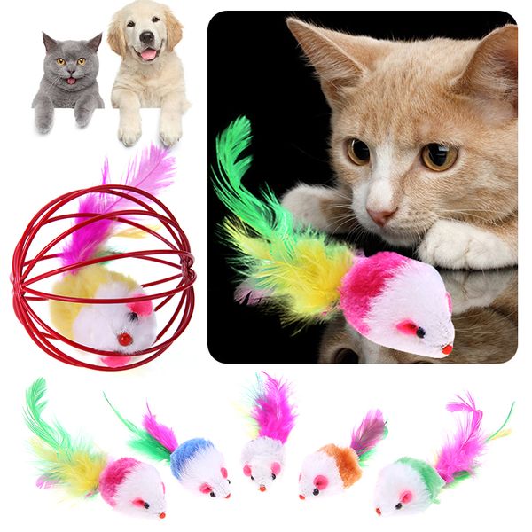 Brinquedos engraçados de 6,5 cm para animais de estimação, gatinhos, brinquedos de penas artificiais, ratos, ratos, bolas, gaiola, brinquedos de pelúcia fofos, acessórios para animais de estimação