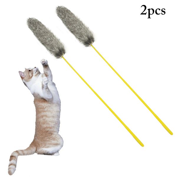 2 stücke Katze Spielzeug Feder Stick Spielzeug Für Katzen Kätzchen Interaktive Katze Spielzeug Haustier Kaninchen Fell Haustier Spielzeug Katze Liefert spielen Pet Produkte