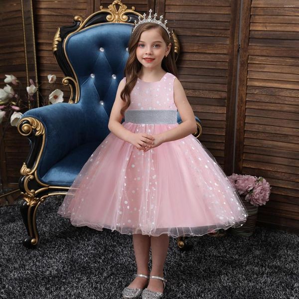 Abiti da ragazza FOCUSNORM 4 colori Princess Kids Girls Party Dress 3-10Y Dots Stampato senza maniche in pizzo Tulle Mesh Compleanno Tutu