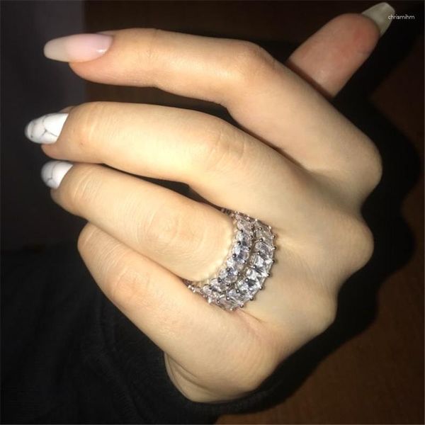 Cluster Ringe Mode Versprechen Ring Runde Prinzessin Cut 5A Zirkon Stein 925 Sterling Silber Verlobung Hochzeit Band Für Frauen Schmuck