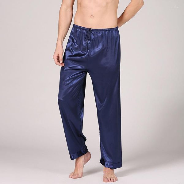 Roupa de dormir masculina Calças de pijama de cetim Pijamas masculinos Casa de verão Calças compridas Pijamas casuais de seda sintética PJS Roupa de casa