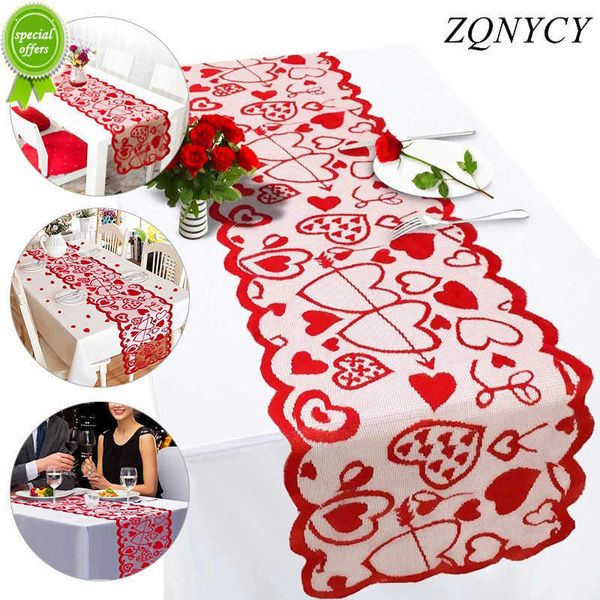 Neue Hochzeit Rot Liebe Herz Spitze Tischläufer Valentinstag Geschenk Hause Tischdekoration Party Supplies Tischdecke Abdeckungen