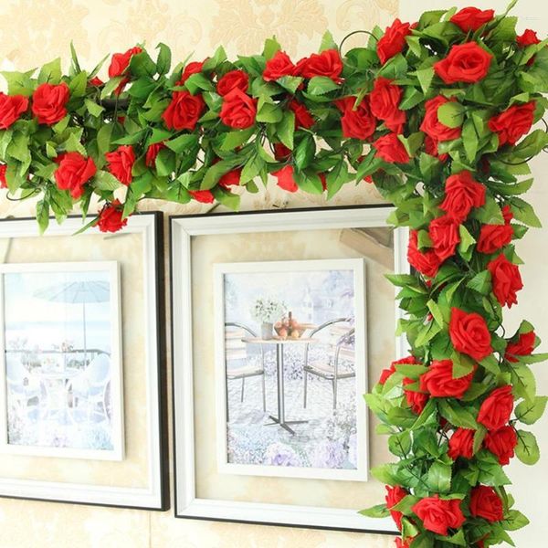 Flores decorativas 2,4 M Seda Flor Rosa Com Ivy Vine Guirlanda Artificial Decoração de Casamento Dia dos Namorados Chuveiro Suprimentos para Festa de Aniversário