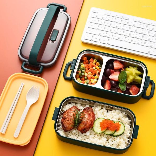 Geschirr-Sets, Edelstahl-Lunchbox, Bento für Studenten, Büroangestellter, doppellagiger Mikrowellen-Heizbehälter