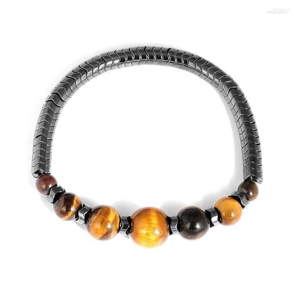 Pulseira 2023 Casais Colorido Pedra Lava Natural Olho de Tigre Frisado Yoga Pulseiras de Aço Inoxidável Para Homens Mulheres Corda Elástica Jóias