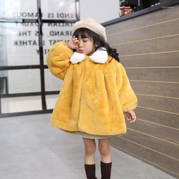 Ceketler Çocuk Kız Sonbahar Kış 2023 Koreli Kalın Sıcak Sahte Kürk Ceket Katlar Çocuk Giysileri Yatak Katı Dış Giyim W07