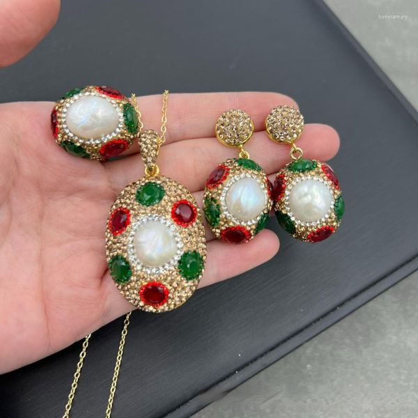 Orecchini di collana set naturali gioielli di strass ceco verde per perle d'acqua dolce barca per donne