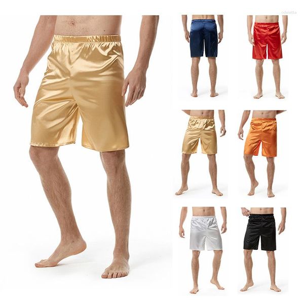 Indumenti da notte da uomo Pigiama da notte in raso di seta oro Pantaloni corti da uomo Casual Liscio Confortevole Rilassato Pantaloni da pigiama da casa Intimo da salotto da uomo