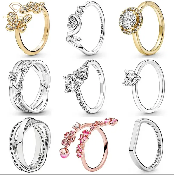 Damen-Ring aus 925er-Silber, passend für Pandora-Ringe, Original-Herzkrone, Modering, Original-Kronen-Mom-Doppelpflaster-Solitär-Unendlichkeit