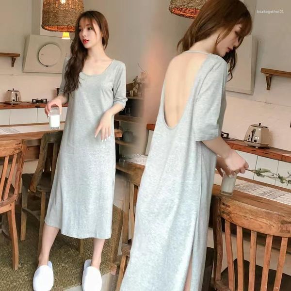 Sıradan Elbiseler Şık Modal Nightgowns Kadınlar Katı O yakalı Yumuşak All-Mwatch Sırtsız Seksi Sleeless Uykshirts Zarif Kadın Ulzzang