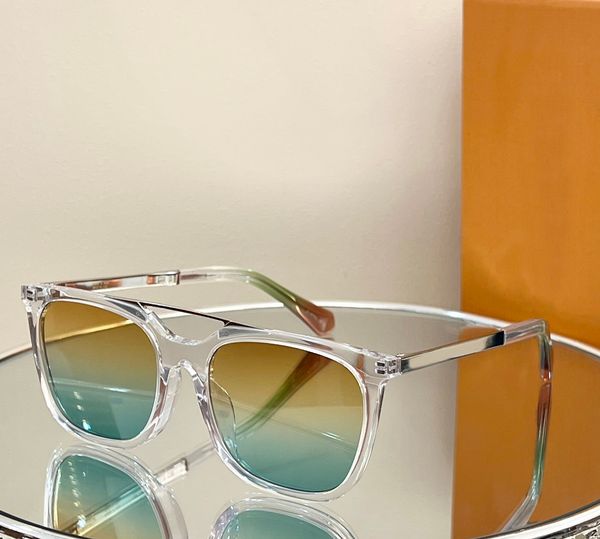 Óculos de Sol Quadrado Ouro Cristal com Lente Marrom a Verde Óculos de Sol Masculino Verão Gafas de Sol Sonnenbrille Óculos UV400 com Caixa